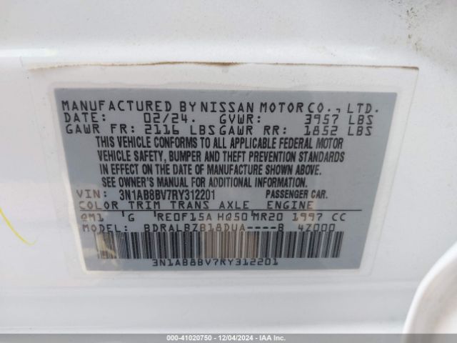 3N1AB8BV7RY312201 Nissan Sentra S Xtronic Cvt