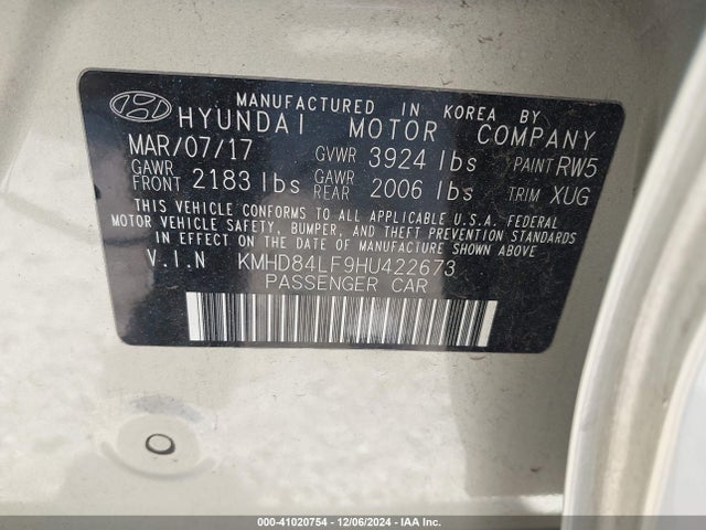 KMHD84LF9HU422673 Hyundai Elantra Value Edition