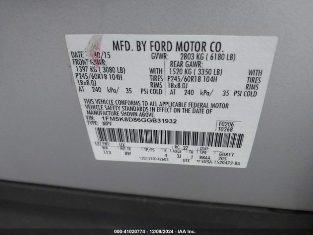 1FM5K8D86GGB31932 Ford EXPLORER XLT