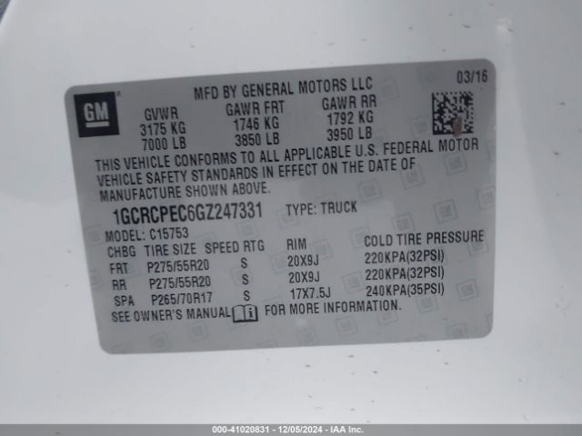 1GCRCPEC6GZ247331 Chevrolet Silverado 1500 Custom