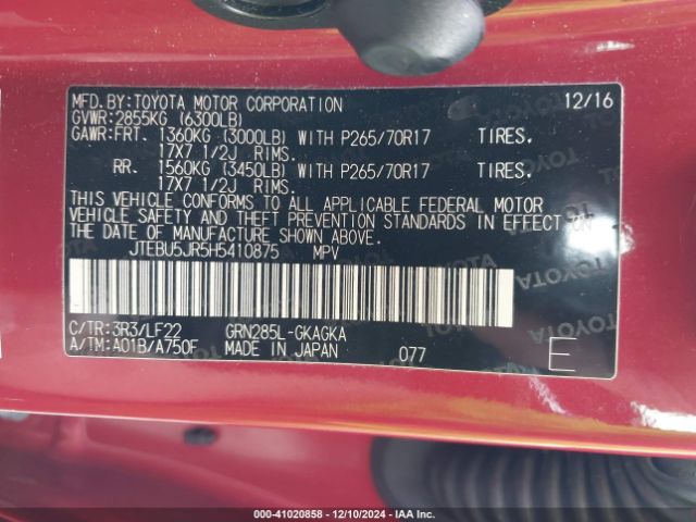JTEBU5JR5H5410875 Toyota 4runner Trd Pro