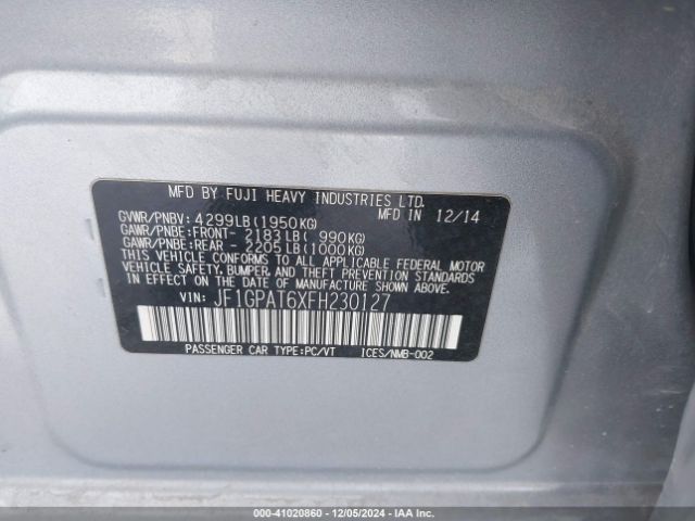 JF1GPAT6XFH230127 Subaru Impreza 2.0i Sport Premium
