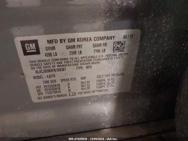 Buick Encore Convenience 2015 KL4CJBSBXFB189381 Image 9