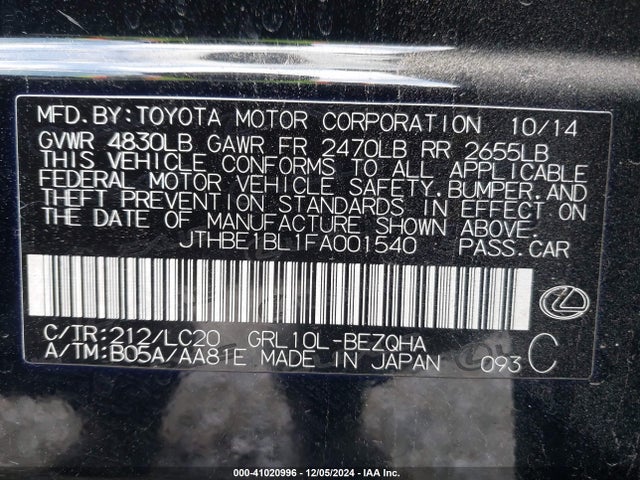 JTHBE1BL1FA001540 Lexus GS 350