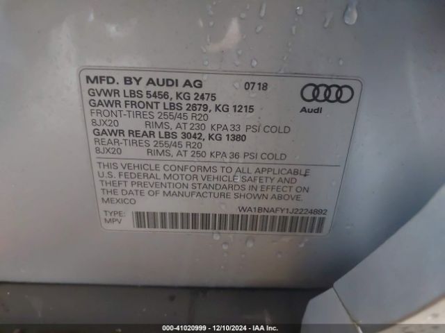 WA1BNAFY1J2224892 Audi Q5 2.0t Premium/2.0t Tech Premium