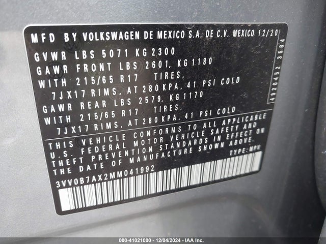 Volkswagen Tiguan 2.0t S 2021 3VV0B7AX2MM041992 Image 9