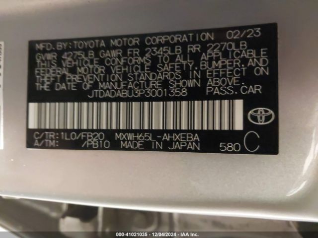 JTDADABU3P3001358 Toyota Prius Le Awd-e