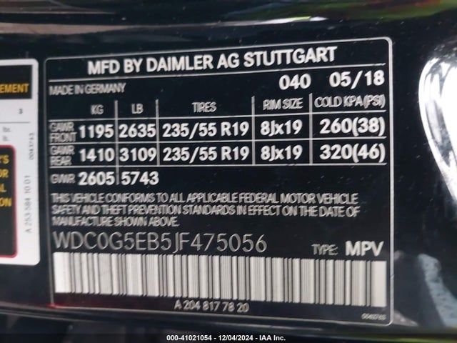 Mercedes-Benz m274 2018 WDC0G5EB5JF475056 Image 9