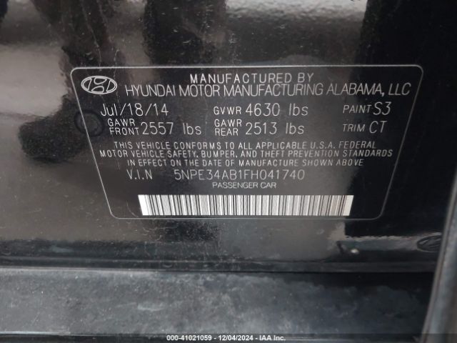 5NPE34AB1FH041740 Hyundai Sonata Sport 2.0t