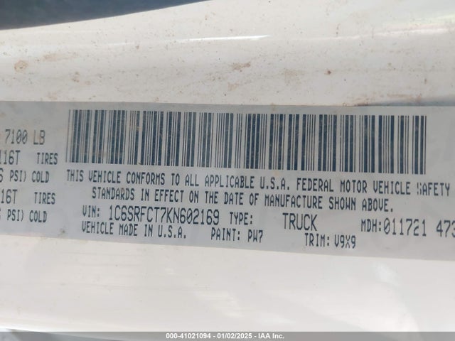 RAM 1500 Tradesman  4x4 6'4 Box 2019 1C6SRFCT7KN602169 Image 9