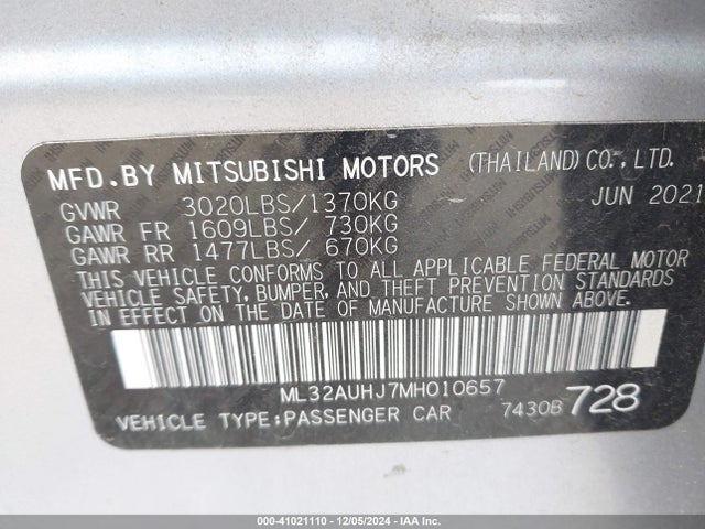 ML32AUHJ7MH010657 Mitsubishi Mirage Carbonite Edition/es/le