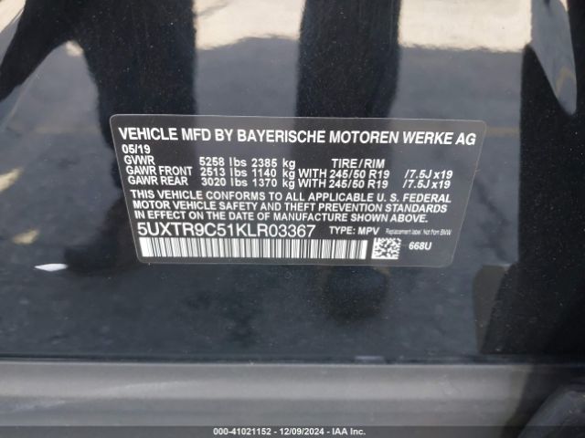 5UXTR9C51KLR03367 BMW X3 Xdrive30i
