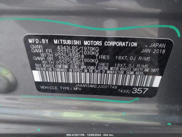 JA4AR3AW2JU001749 Mitsubishi Outlander Sport 2.4 Se