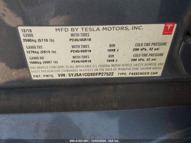 2013 TESLA MODEL S 5YJSA1CG9DFP27522 Photo 8