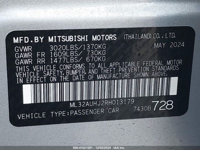ML32AUHJ2RH013179 Mitsubishi Mirage Es/le