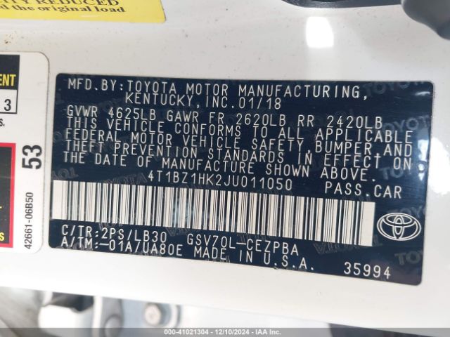 4T1BZ1HK2JU011050 Toyota Camry Xse V6