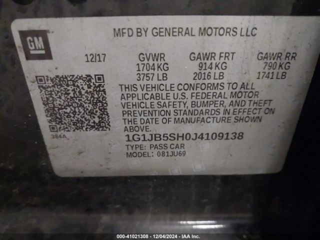 1G1JB5SH0J4109138 Chevrolet Sonic Ls Auto