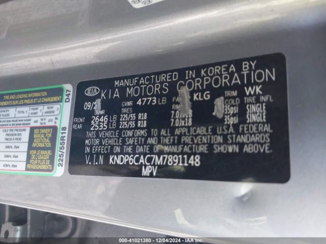 KNDP6CAC7M7891148 KIA SPORTAGE S