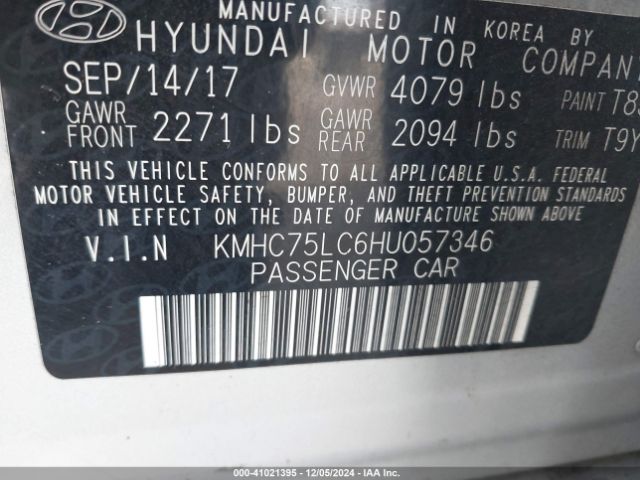 KMHC75LC6HU057346 Hyundai Ioniq Hybrid Sel
