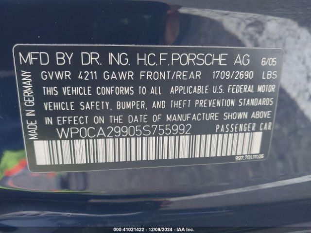 2005 PORSCHE 911 WP0CA29905S755992 Photo 8