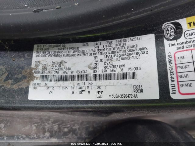 3FADP4GX6GM166382 Ford FIESTA ST