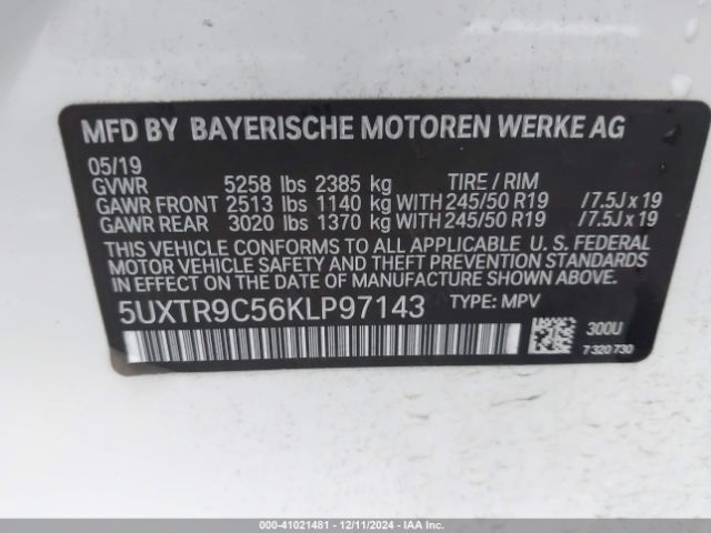 2019 BMW X3 5UXTR9C56KLP97143 Photo 8