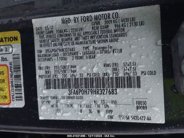3FA6P0H79HR327683 Ford FUSION SE
