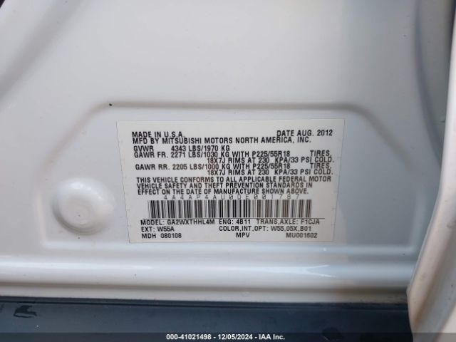 2013 MITSUBISHI OUTLANDER SPORT 4A4AP4AU0DE001787 Photo 8