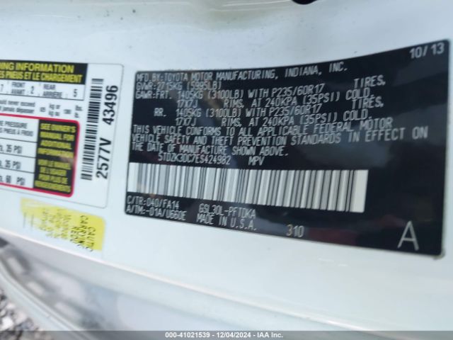 5TDZK3DC7ES424982 Toyota Sienna L