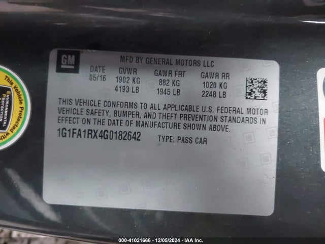 1G1FA1RX4G0182642 Chevrolet Camaro 1lt