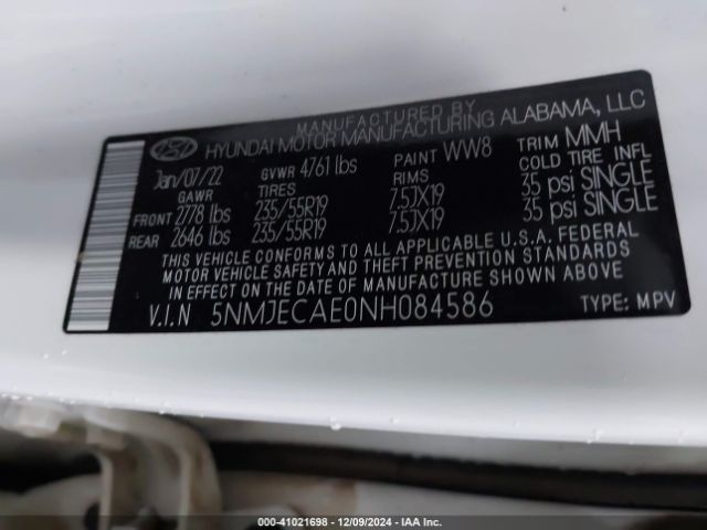5NMJECAE0NH084586 Hyundai Tucson Limited