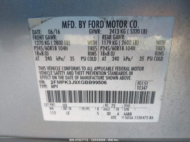 2FMPK3J9XGBB99506 Ford EDGE SEL