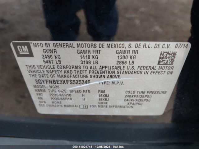 3GYFNBE3XFS525346 Cadillac Srx Luxury Collection