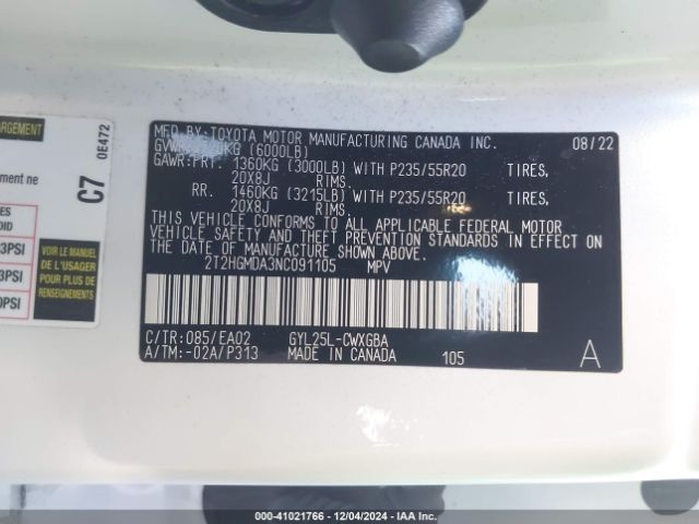 2T2HGMDA3NC091105 Lexus RX 450H