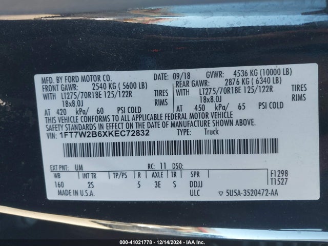 Ford F-250 Xlt 2019 1FT7W2B6XKEC72832 Image 9