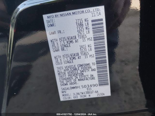 5N1AL0MM9FC503490 Infiniti QX60