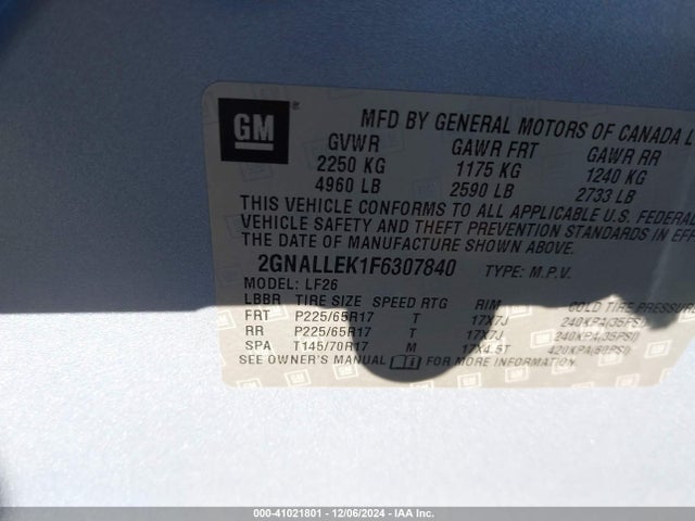 Chevrolet Equinox L 2015 2GNALLEK1F6307840 Image 9