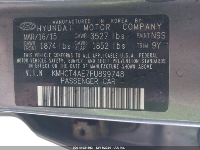 KMHCT4AE7FU899748 Hyundai ACCENT GLS