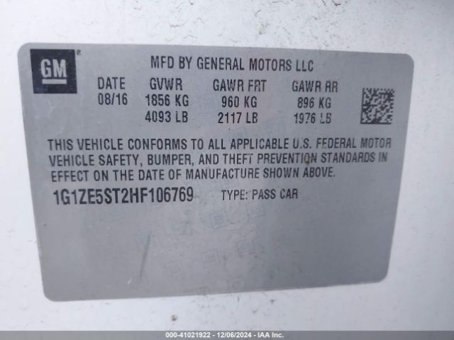 1G1ZE5ST2HF106769 Chevrolet MALIBU 1LT