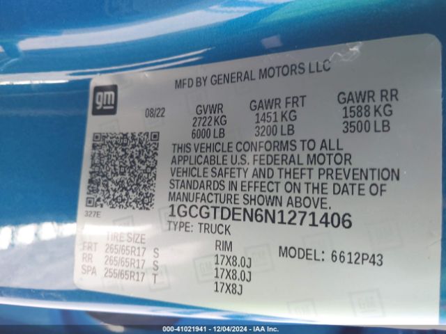 1GCGTDEN6N1271406 Chevrolet Colorado 4wd  Short Box Z71