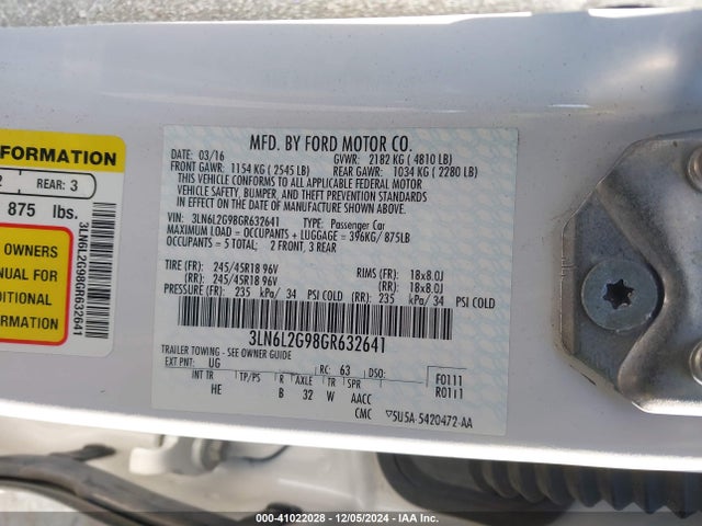3LN6L2G98GR632641 Lincoln MKZ