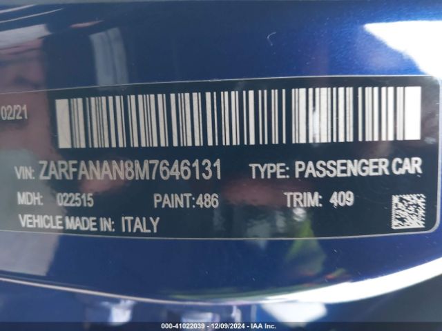 ZARFANAN8M7646131 Alfa Romeo Giulia Awd