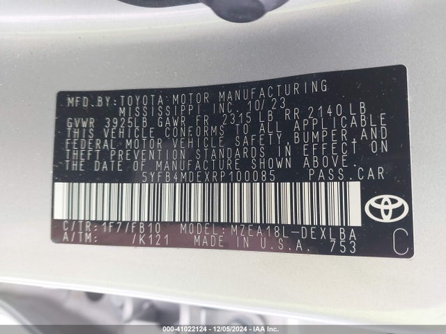 Toyota COROLLA LE 2024 5YFB4MDEXRP100085 Image 9