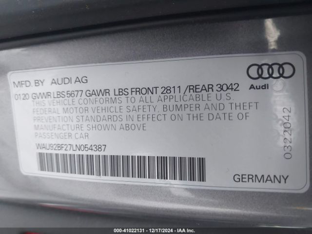 WAU92BF27LN054387 Audi A6 Allroad Prestige 55 Tfsi Quattro S Tronic