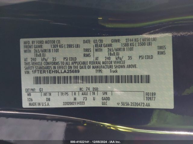 1FTER1EH9LLA25689 Ford Ranger Lariat