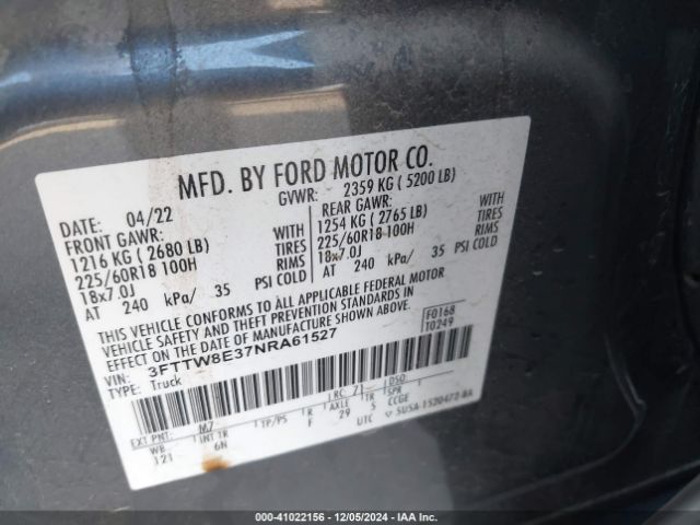 3FTTW8E37NRA61527 Ford Maverick Lariat
