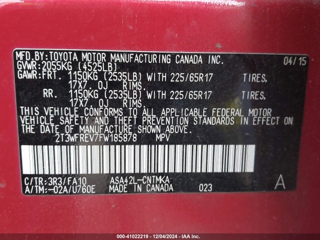 Toyota Rav4 Xle 2015 2T3WFREV7FW185878 Image 9