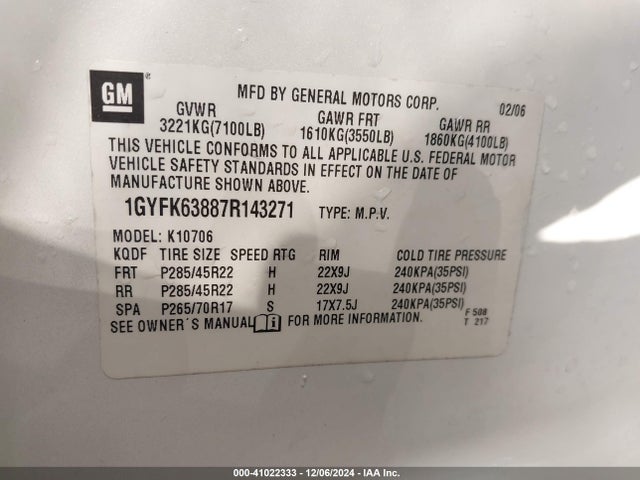 2007 CADILLAC ESCALADE 1GYFK63887R143271 Photo 8