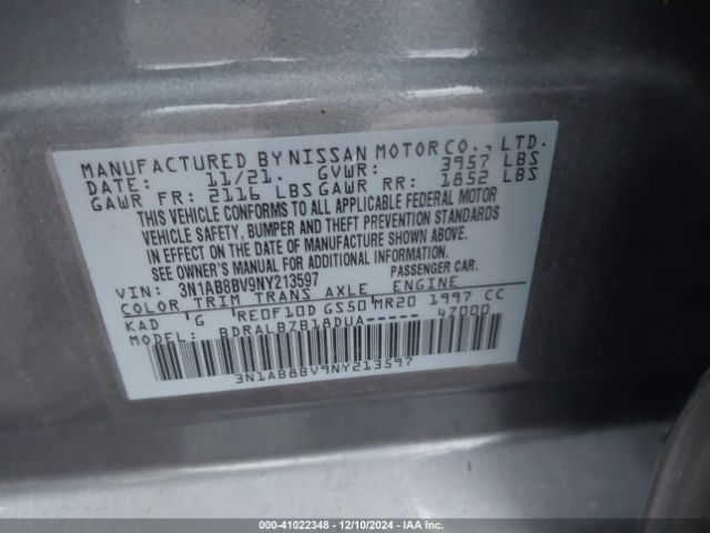 3N1AB8BV9NY213597 Nissan Sentra S Xtronic Cvt
