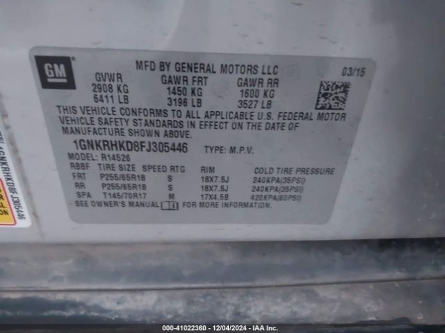 1GNKRHKD8FJ305446 Chevrolet Traverse 2lt